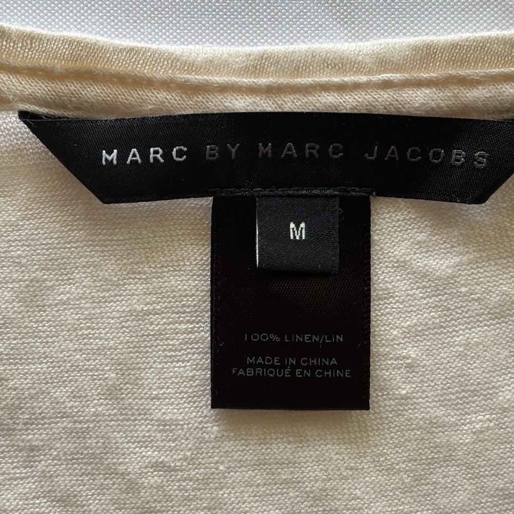 Marc by Marc Jacobs 100% Linen Tee Top Med Ivory  Pastel Parrot Print S/S Beachy - Picture 5 of 10